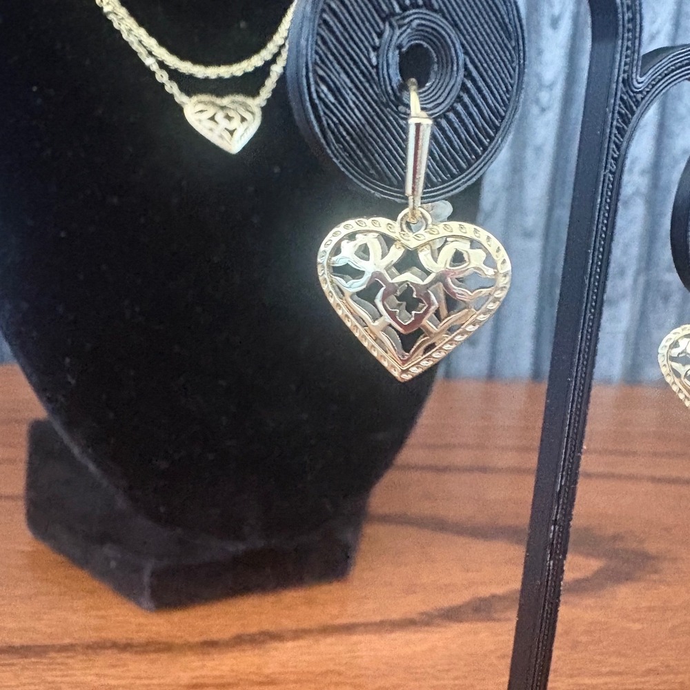 Kendra Scott Gold Tone Filigree Heart Layered Necklace and Drop Earring Set - Picture 7 of 8